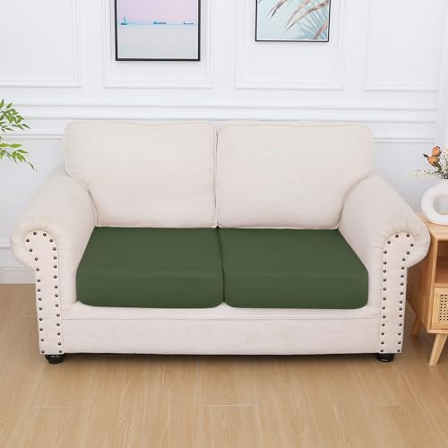 hyha Milk Silk Couch Cushion Covers, Sofa Covers for 2 Cushion Couch - color: Bronze Green, size: Seat Cover 2 Pack