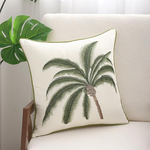 Embroidered Throw Pillow Covers 18x18 inch Pack of 2 Green Palm Tree - color: A Green Coconut Tree