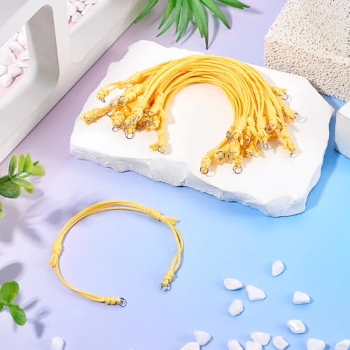20Pcs Gold Adjustable Braided Cord Colorful Waxed Thread Half Finished Bracelet with Jump Rings for Wrist DIY Women Jewelry Making Friendship Fashion Bangle Accessory - color: Gold