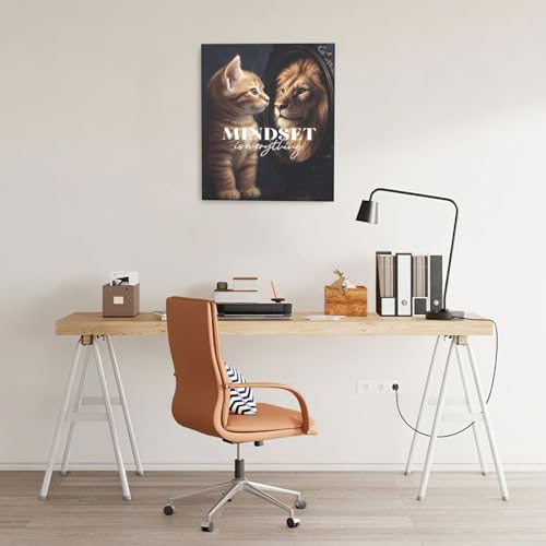 Motivational Lion And Cat Wall Art For Kids Mindset Is Everything Nursery Canvas Wall Decor Inspirational Pictures Paintings Prints Artwork Framed Decorations For Children's Room Bathroom Bedroom Living Room Office Gifts 20" x 24" - color: Cat And Lion, s