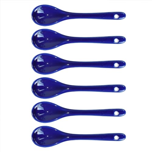 Dark Blue 6 pcs Porcelain Egg Spoons Ceramic Spoons 4.7 inch Coffee Dessert Yogurt Tea Milky Tea - style: Dark Blue