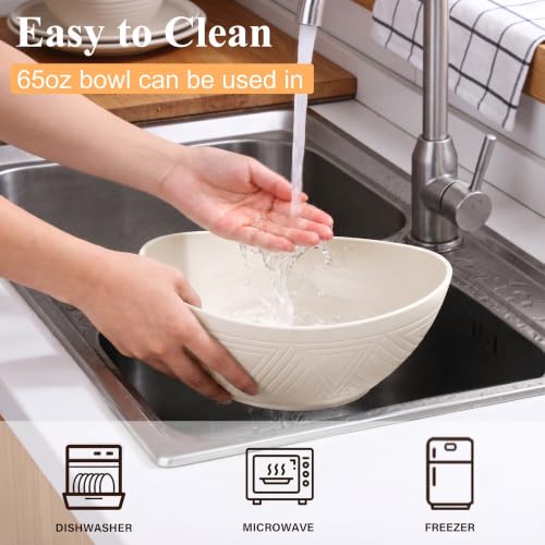 65 OZ Big Bowl Set - Unbreakable Salad Bowls Set of 4 (White) - color: White, size: 65 Oz