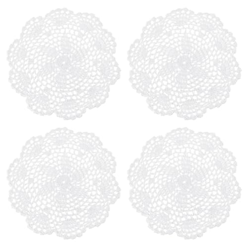uxcell Lace Doilies, 4pcs 8" - Cotton Woven Round Crochet Coaster, Floral Design Fabric Handmade Placemat for Drink Wedding Party Decoration (White) - color: White
