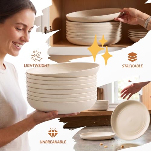 Homienly Plastic Dinner Plates, Wheat Straw Plates 11 Inch, Lightweight Unbreakable Plates Set of 8, Microwave Safe Plates, Deep Plates for Dinner - Beige - color: Beige, size: 11 Inch