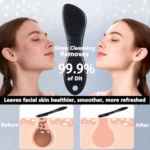 Silicone Face Scrubber Black Head Remover for Face- Appliances for Removing Make-up for Deep Cleansing Blackhead Remover Tools Face Spatula Makeup Removal Washing Brushes Pore Cleaner (Black) - color: Black