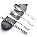 DEVICO Travel Utensils with Case, 5 Piece Portable Silverware Set for Work - color: Silver