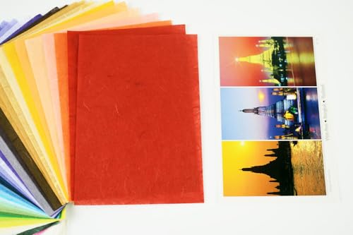 40 Mulberry Paper Japanese Handmade Assortment – Multicolor Origami & Craft Pack – Quality Fiber Sheets for Origami, Paper Art, Crafts & DIY Projects (A6 Size) - color: Pink , Red