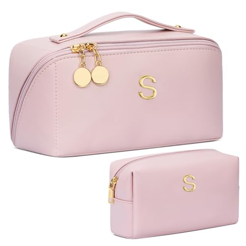 Initial Makeup Bag Personalized Gift for Women Teen Girls - color: Pink, style: S