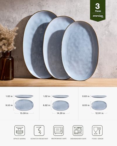 famiware Serving Platters Set of 3 Sizes - Oval, Blue - color: Blue
