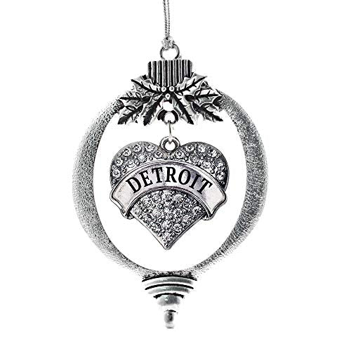 Inspired Silver - Detroit - Silver Christmas Ornament - Pave Heart Charm Christmas Tree Ornament with Cubic Zirconia - Holiday Hanging Decoration - style: Detroit