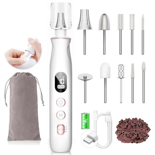 Electric Nail File Drill, Cordless Toe Nail Grinder for Thick Toenails & Callus, 10-Speed 2000mAh Rechargeable Nail Filer, 50Pcs Manicure Pedicure Kit with LED Lamp, Gifts for Men Women - color: Cloud White