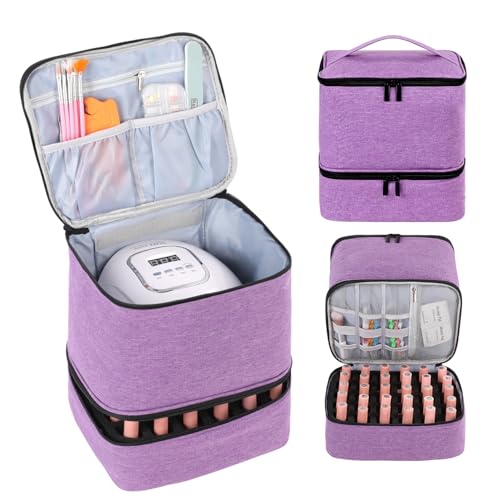 Travel Nail Polish Organizer, Holds 30 Bottles (15ml), Double-layer Nail Polish Carrying Case, Large Capacity Portable Storage Bag for Nail Varnish and Manicure Set - color: Purple