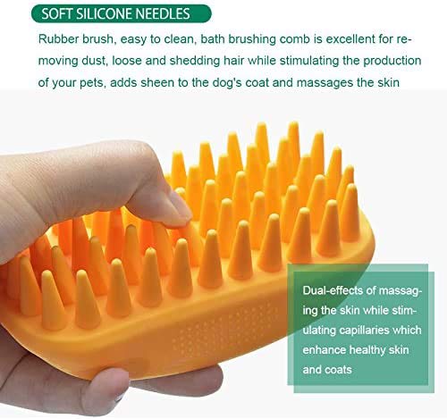 Dog Cat Pet Grooming Brush - Silicone Massage Brush for Deshedding and Bathing, Anti-Slip Rubber Shampoo Brush for Long & Short Hair Dogs and Cats (Orange) - color: Orange