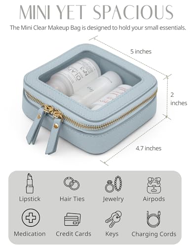 Popvibe Clear Makeup Bag Travel Cosmetic Case Transparent Toiletry Bag with Zipper, Portable Make Up Organizer Traveling Compact Car Bag for Essentials, Light Blue, Mini - color: Light Blue, style: Mini Chic