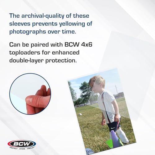 BCW 4x6 Photograph Sleeves - Pack of 100 | Archival Quality Crystal Clear Polypropylene | Acid-Free for Art Prints, Postcards, Pictures, and More!