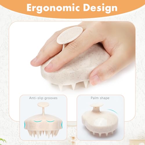 FREATECH Scalp Massager Hair Growth, Scalp Scrubber Shampoo Brush with Soft Silicone Bristles for Dandruff Removal and Hair Care, Wet & Dry Hair Massager Scalp Exfoliator, Beige - color: Beige