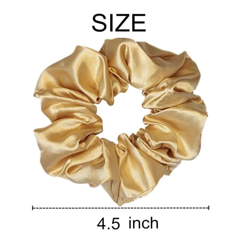 6 Pcs Satin Silk Hair Scrunchies Soft Hair Ties Fashion Hair Bands Hair Bow Ropes Hair Elastic Bracelet Ponytail Holders Hair Accessories for Women and Girls (4.5 Inch, Dark Gold) - color: Dark Gold