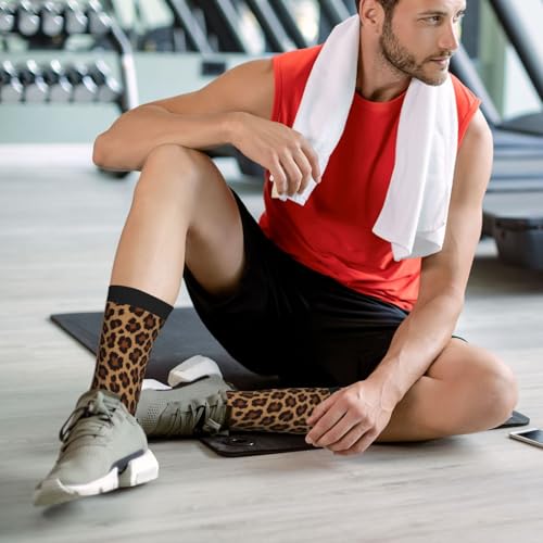 Crew Athletic Socks Funny Crazy Casual Sports Novelty Dress Socks for Women Men Running Hiking - color: Leopard