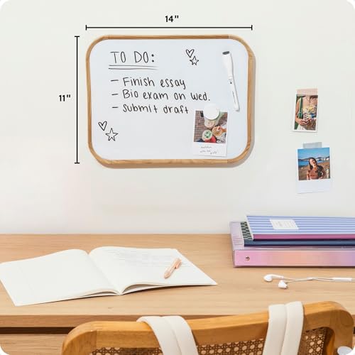 U Brands 11 x 14 Modern Bevel Dry Erase Board, Wood Grain Print, Includes Magnetic Marker and Magnet, Ghost-Free Surface - color: Wood Grain