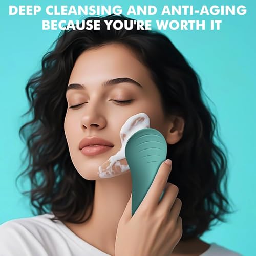 LZP Face Scrubber Facial Cleansing Brush Silicone Face Scrubber Exfoliator for Men & Women, Rechargeable Electric Facial Brushes for Cleaning and Exfoliating, Waterproof Face Scrub Brush - color: Dark Green