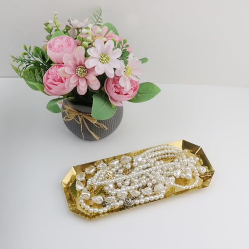 T Tulead Stainless Steel Decorative Tray Golden Serving Tray Oval Storage Platter 9"×3.74"