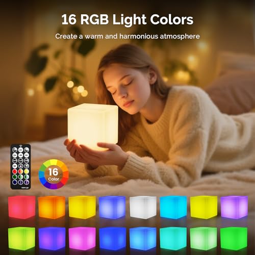 LOFTEK 4-inch LED Cube Lights, Rechargeable Night Light for Kids, Hangable - size: 4-inch Cordless