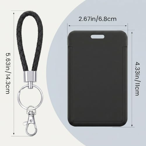ID Card Badge Holder Key Chain with Metal Keyring, Plastic Slide Open with ID Window for Women Men Girls Students - color: Pure Black