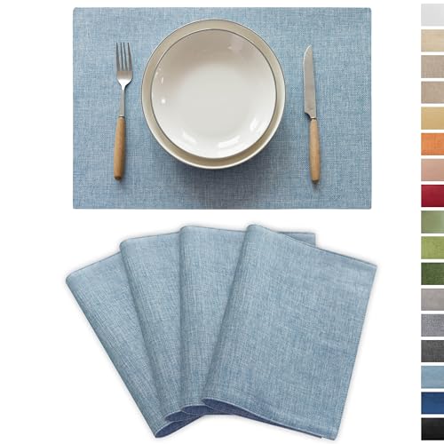 Demetex Blue Placemats Set of 4 Heat Resistant Place Mats Linen Cloth Placemat Dining Table Mats for Kitchen Plate Tables, Blue - color: Blue, size: Placemats set of 4