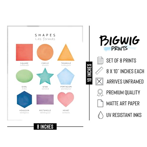 BigWig Prints Bilingual Educational Posters, Set of 8, 8x10 in
