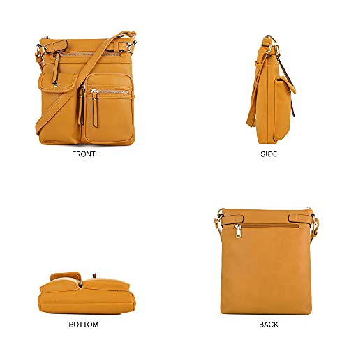 SG SUGU Katie Lightweight Medium Crossbody Bag Shoulder Bag with Multi Pocket for Women - color: Mustard