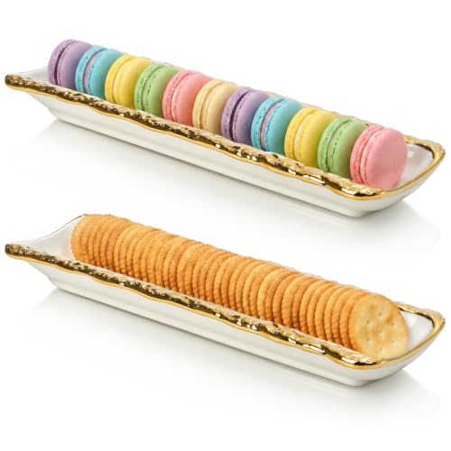 SOUJOY 2 Pack Ceramic Cracker Tray, Elegant Platter for Party Display Food