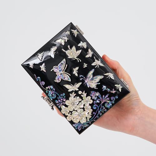 February Mountain Elegant Mother of Pearl Jewelry Organizer Box with Mirror Lid - Gifts for women birthday unique Anniversary Christams and Special Occasions - style: Butterfly