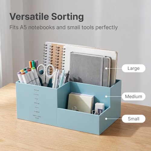 Jekelife Desk Organizer,3 Compartment Desktop Organizer, Multi-Functional Stationery Pen Holder for Office Supplies Blue - color: Blue, size: A