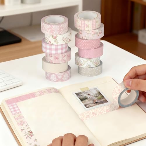 Gueevin 24 Rolls Floral Washi Tapes Set Scrapbook Supplies, Roses and Lace - style: Roses and Lace