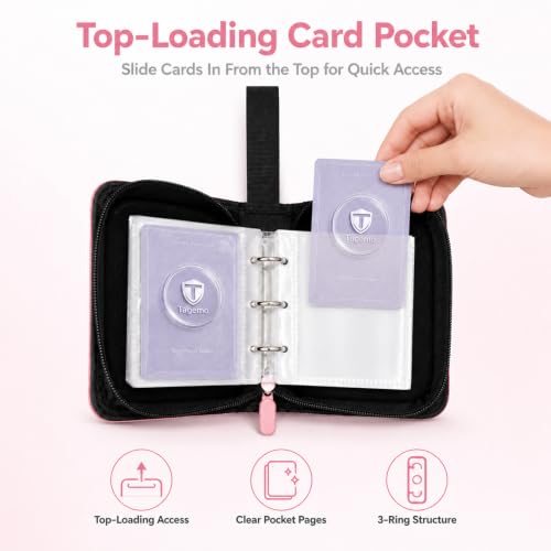 1 Pocket Card Binder with Zipper, 100 Pockets Mini Trading Card Album, Premium PU Leather Single Card Binder, Small Display Folder for TCG & Sports Cards - color: Pink, size: 1-Pocket