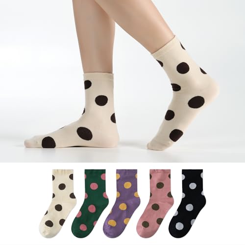 Womens Cotton Crew & Ankle Socks, Cute Floral Ruffle Colorful Tube Size 6-9 - color: Polka Dots B