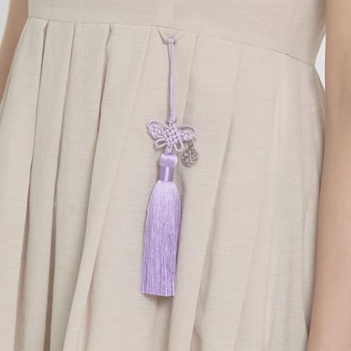 Korean Butterfly Norigae Tassel Charm, Traditional Knot Accessory Keychain, Hanbok Ornament Gift, 10 Colors (Purple) - color: Purple