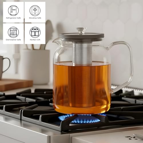 Aquach 85oz Glass Teapot Stovetop Safe with Loose Leaf Tea Steeper - size: 85oz｜2500ml