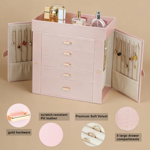 BOOVO Large Jewelry Boxes For Women (Rose Gold, 6 Layer) - color: Rose Gold, size: 6 Layer
