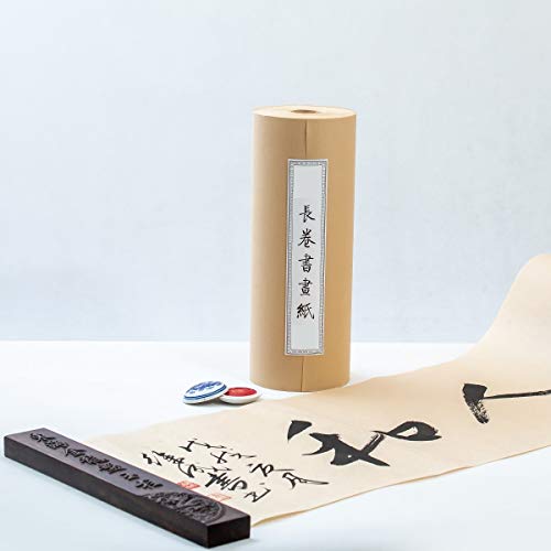 KYMY Chinese/Japanese Calligraphy Paper Roll,Antique Style Sumi/Xuan/Rice Paper,Long Scroll Brush Ink Roll Half Sheng Shu (Raw Ripe) Xuan (35cmx25m/13.8in X 82ft)