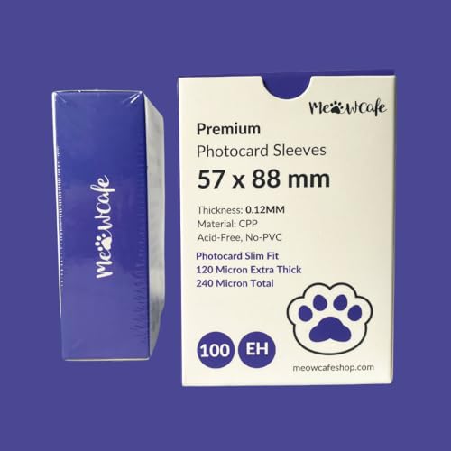 MEOWCAFE Premium CPP Card Sleeves in Box Design, Strong, Thick, High Clarity Kpop Photocard Sleeve, 100 Sleeves (57x88mm (120 Micron)) - size: 57x88mm (120 Micron)