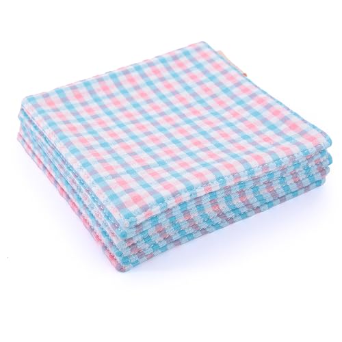 RUTH&BOAZ Plaid, Embroidery 100% Cotton Fabric Coasters for Drinks and Home Dinners/Set of 6/4" Square (Seersucker Blue) - color: Seersucker Blue
