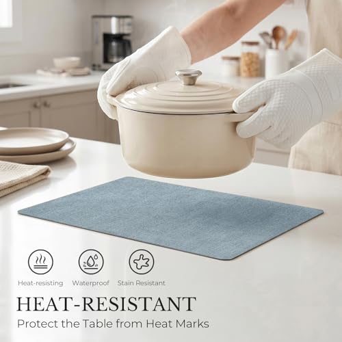 Romanstile Vinyl Placemats Set of 6, Reversible Faux Leather Wipeable Table Mats - color: Grey-sky Blue, size: PCS4