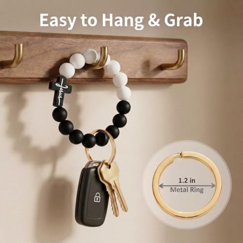 BIHRTC Key Ring Bracelet Car Keychain Holder Wristlet Silicone Women Beaded Bangle Chains - color: Cross