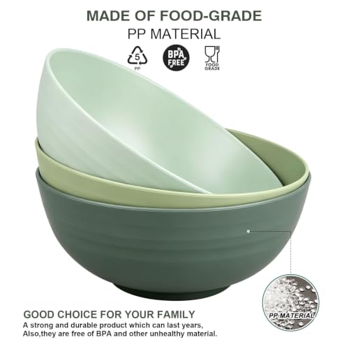 Greentainer Unbreakable Large Salad Bowls, 76 oz Plastic Serving Bowl Set of 6, Lightweight Bowls for Soup, Cereal, Fruit, Popcorn, Dishwasher & Microwave Safe - color: Green