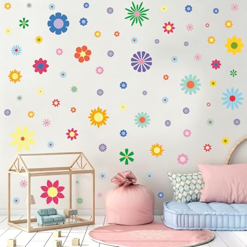 Flower Wall Decals - 9 Sheets 147 Pcs Flower Wall Stickers Vinyl Floral Wallpaper Peel and Stick Flowers Wall Decor for Girls Nursery Living Room Bedroom Classroom - color: Flower