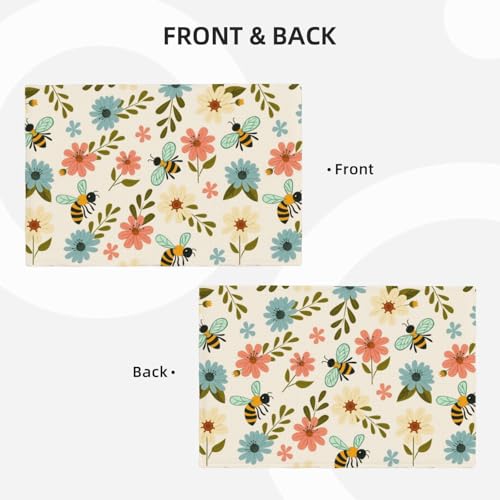 Pink and Blue Flower Bee Placemats Set of 6 12x18 Inch - color: Colorful, size: Set of 6