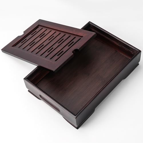Gongfu Tea Tray, Bamboo Tea Tray,Gongfu Tea Table Tray with Reservoir (M) - size: 11" x 5" x 2"