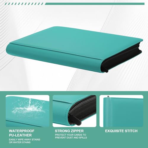 Toploader Binder, 9-Pocket 288 Cards Holder for 3"x4" Rigid Card Sleeves - color: 9Cyan5