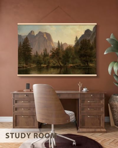 VIYYIEA Extra Large Wood Framed Mountain Landscape Wall Art, 36x54 - color: Mountain Landscape Scroll